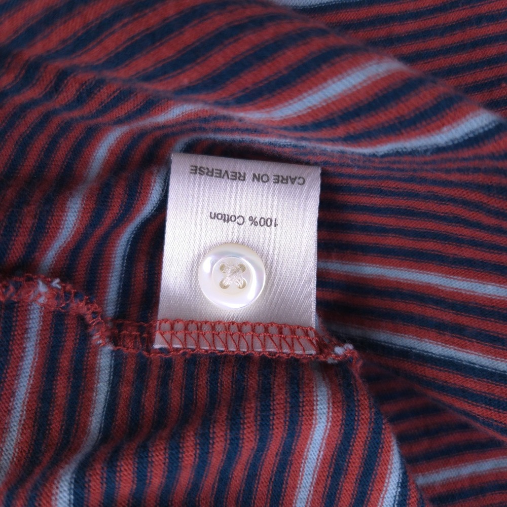 Billy Reid Polo Mens Large Shirt Short Sleeve Striped Collared Brick Navy Knit - Picture 5 of 8